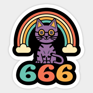 "Funny 666 Cute Cat Vintage Rainbow Art - Playful Retro Charm Sticker